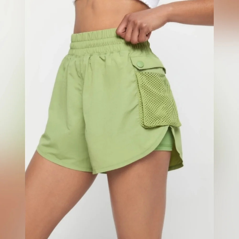 Spiritual Gangster Catus Green Demi Cargo Shorts with Mesh Pockets - Picture 3 of 10